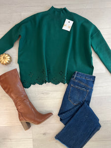 LS Eyelet Sweater Green