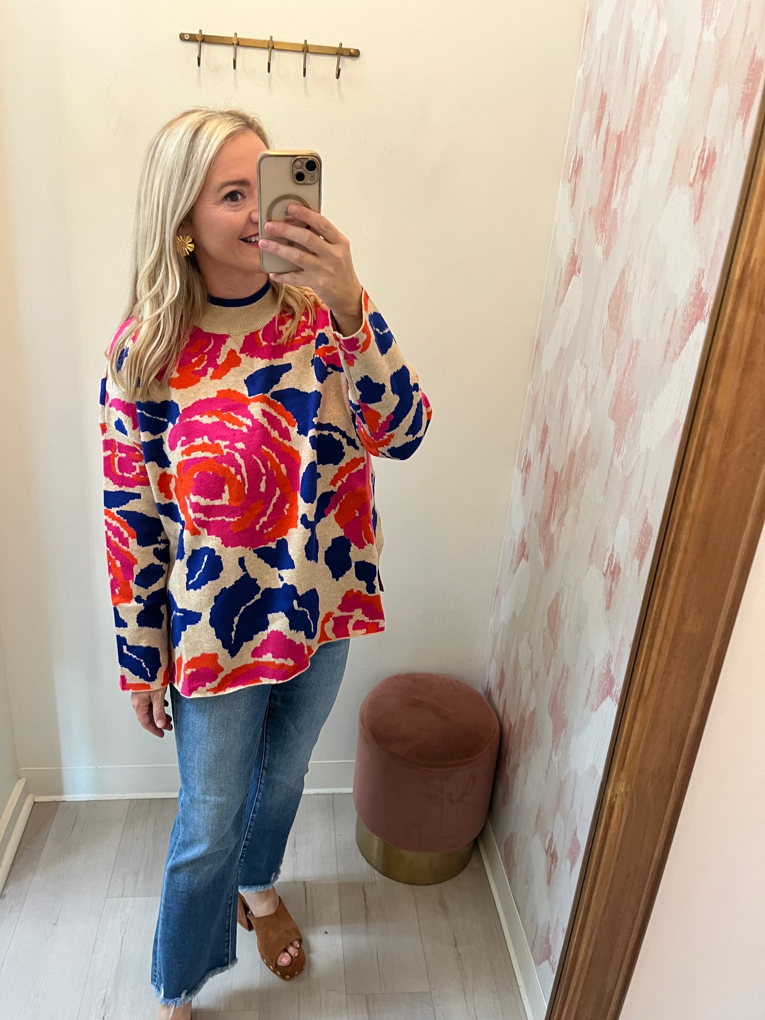 Mock Neck Bold Print Sweater