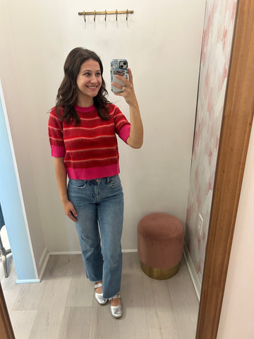 Pink/ Red Striped SS Sweater