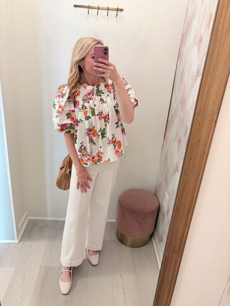 Megan Floral Puff Slv Blouse