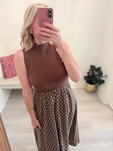 Julia Slvless Polka Dot Midi Brwn