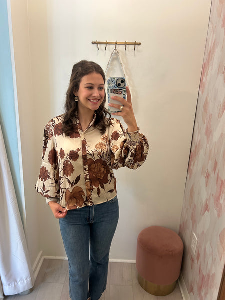 Emmie Floral Print Blouse Coffee