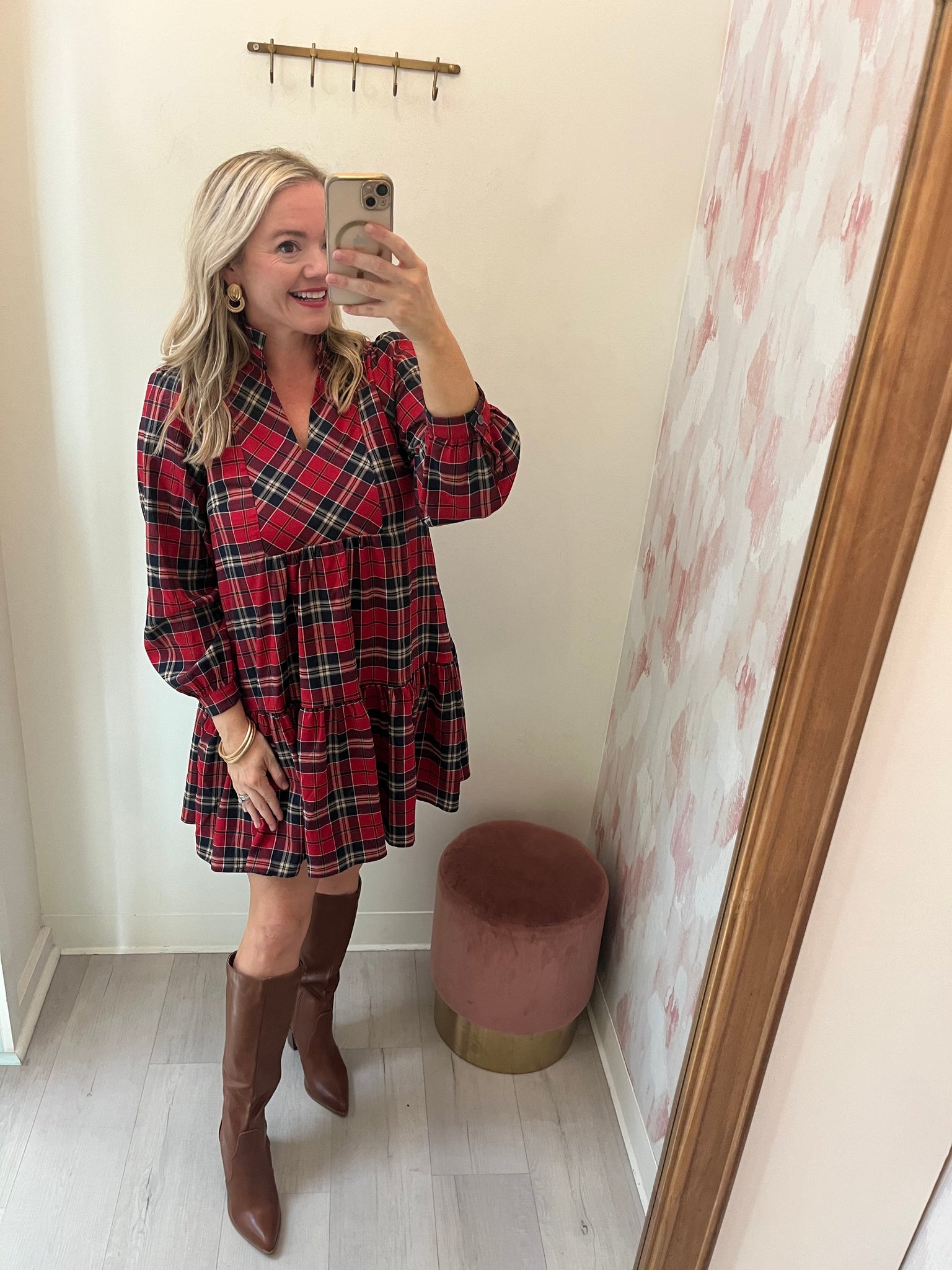 Tartan Plaid Babydoll Dress Red