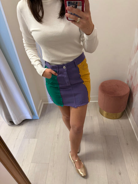 Mardi Gras Trio Denim Skirt
