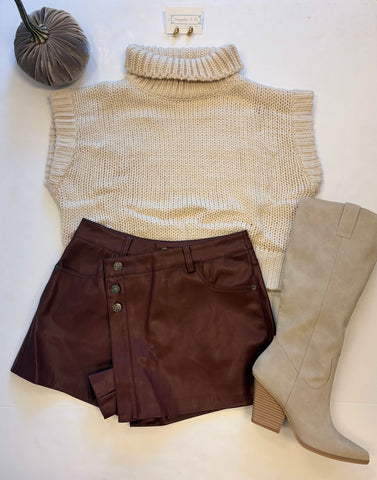 Wine Wrap Leather Skort