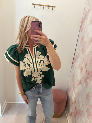 Della Embroidered Top Green
