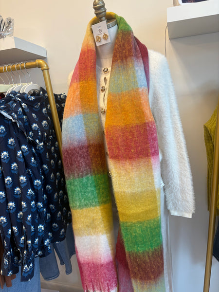 Brushed Blanket Scarf Fuschia Multi