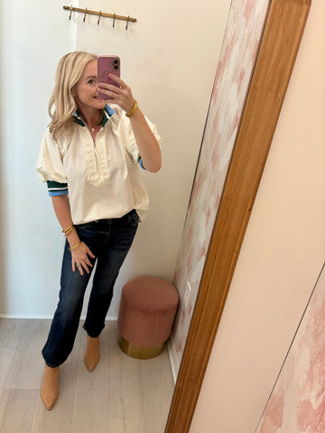 Banded Detail Zip Top Cream