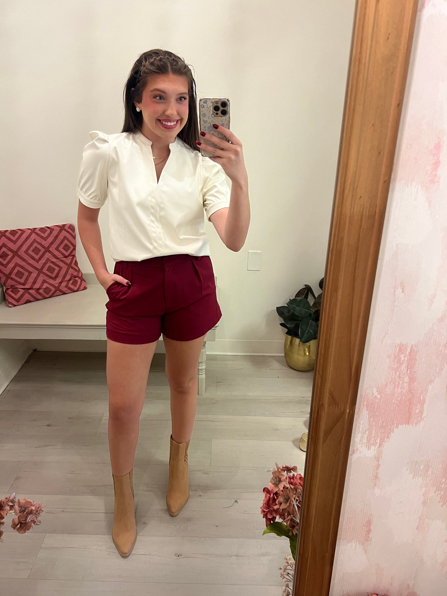 Creme Leather Blouse