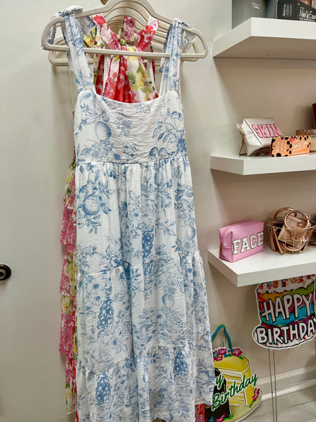 Blue Willow Tie Strap Maxi Dress
