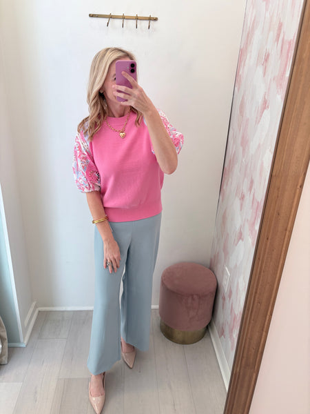 Abbie Eyelet SS Spring Top Pink
