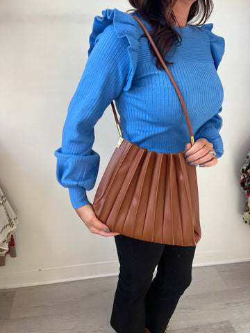 Pleated Leather Purse - Saddle