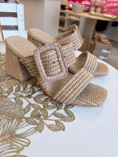 Raffia Buckle Heel Cognac