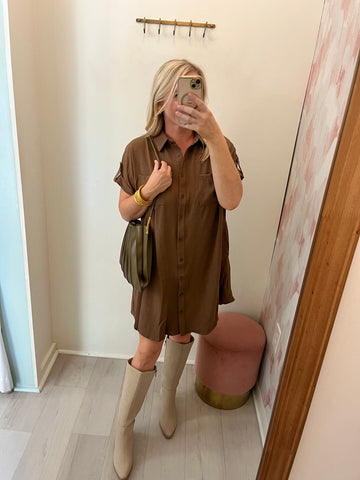 Chocolate Woven Shirt Dress