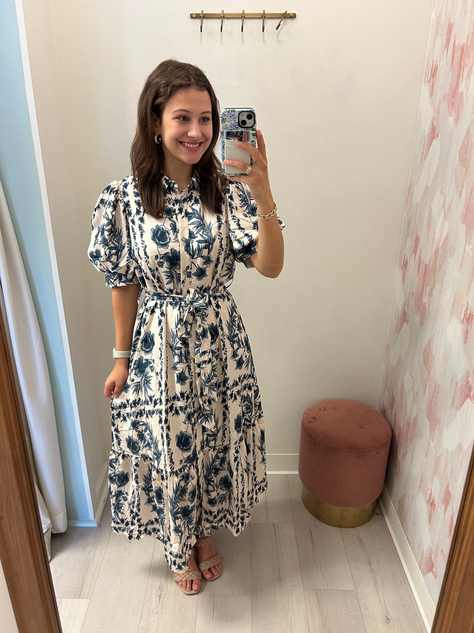 Chintz Floral Midi Dress Blue