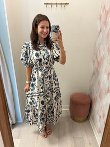 Chintz Floral Midi Dress Blue