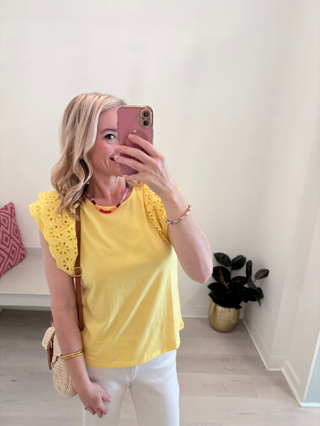 Lilly Eyelet Ruffle Slv Top Ylw