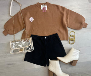 Blaire Balloon Slv Sweater Camel