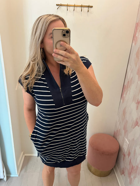 On The Go Dress Navy Stripe