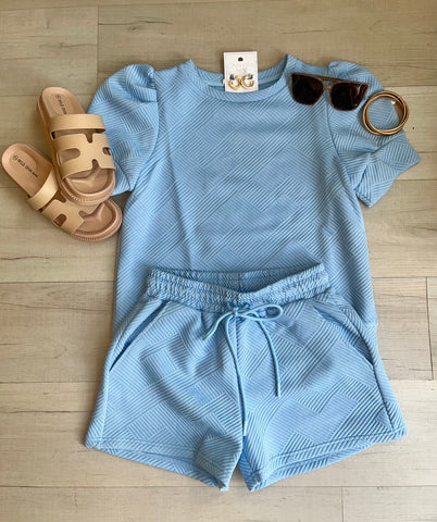 Sky Blue Puff Slv Short Set