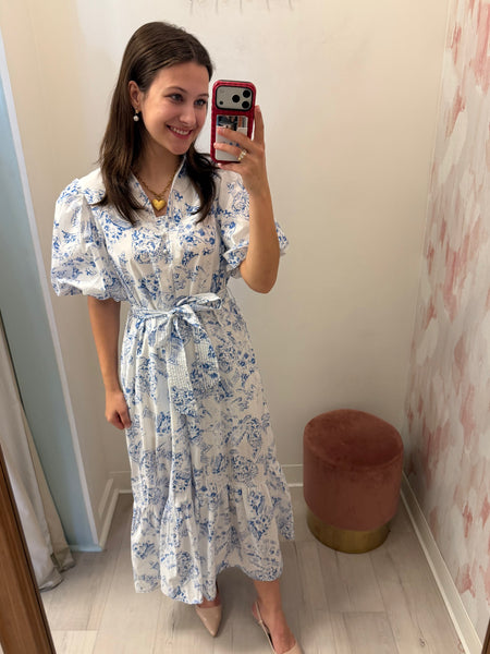 Devon Puff Slv Bleted Midi Bl/Wht