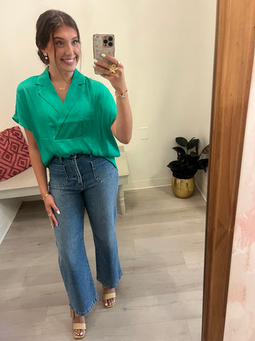 Remmi SS Collar Blouse Grn