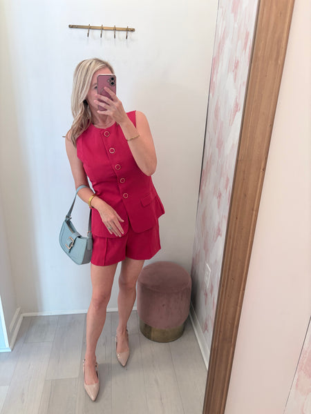 Erin Button Front Vest Set Red