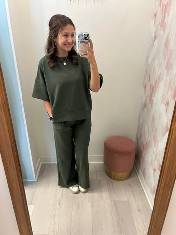 Ribbed Tee / Pant Set - Olive