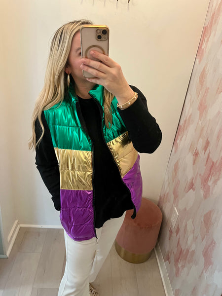 Mardi Gras Puffer Vest- One Size