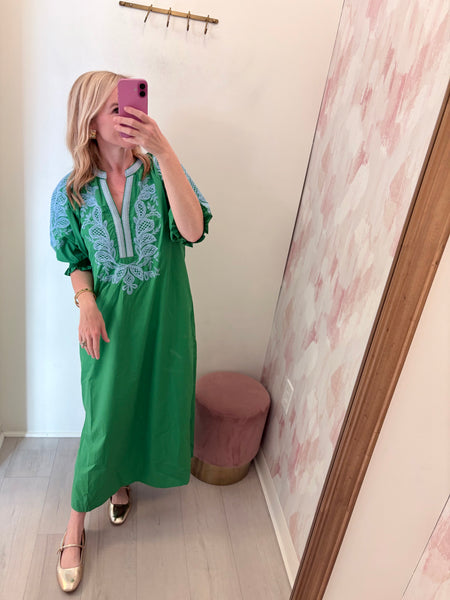 Millie Embroidered Midi Dress Green