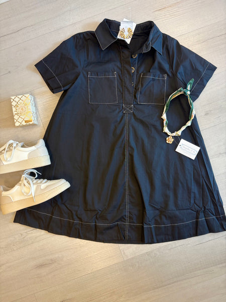 Contrast Stitch Poplin Shirt Dress