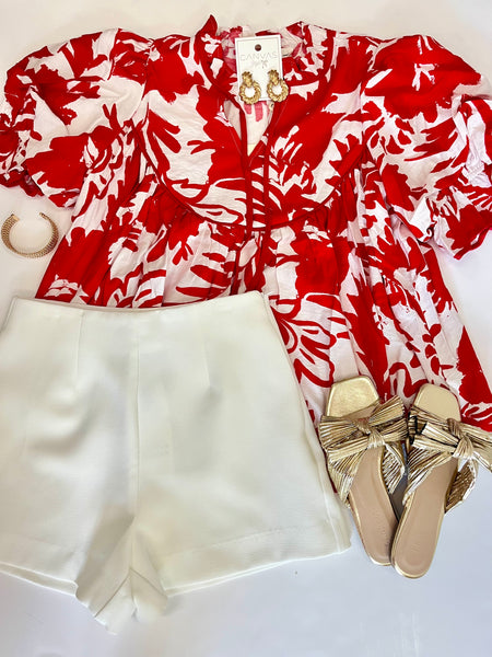 Puff Slv Flowy Red Top