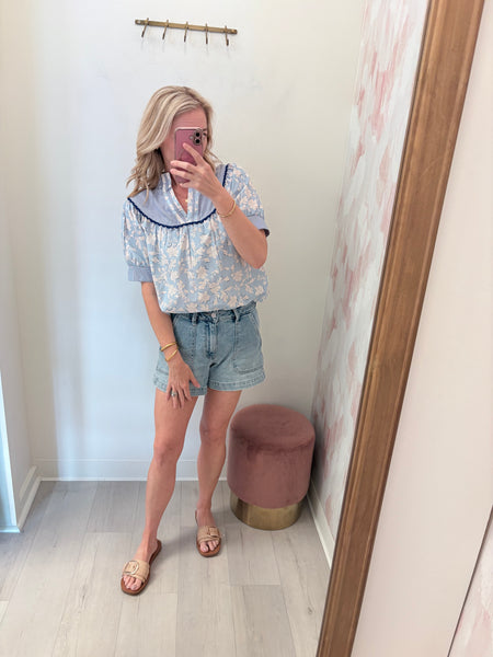 Nancy Blue White Floral Top