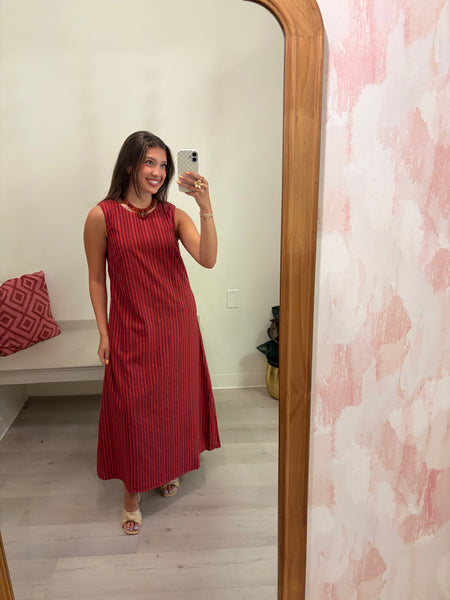 Slvless Striped Maxi Red