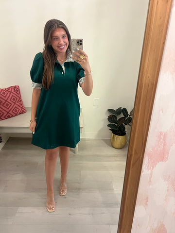 Preppy Green Ruffle Collar Dress