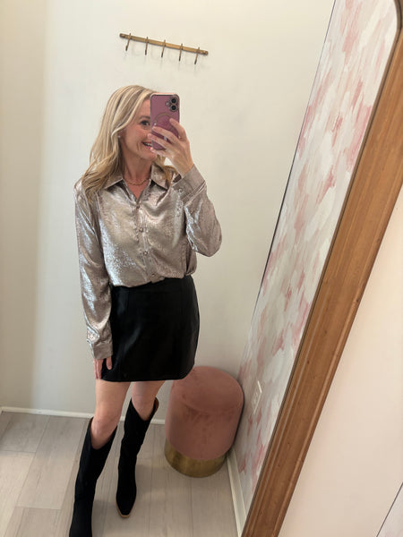 Metallic Button Front Blouse