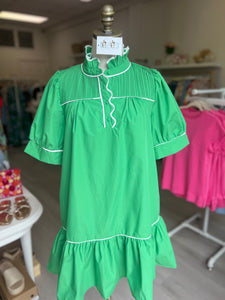 Elena Ruffle Collar Bib Dress Green