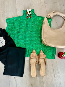 Metallic Green SS Sweater