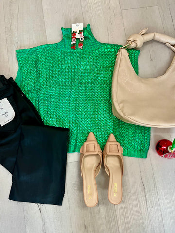 Metallic Green SS Sweater