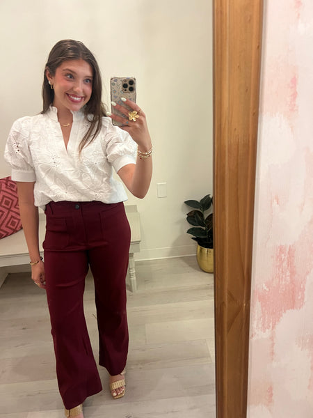Floral Embroidered SS Top Wht