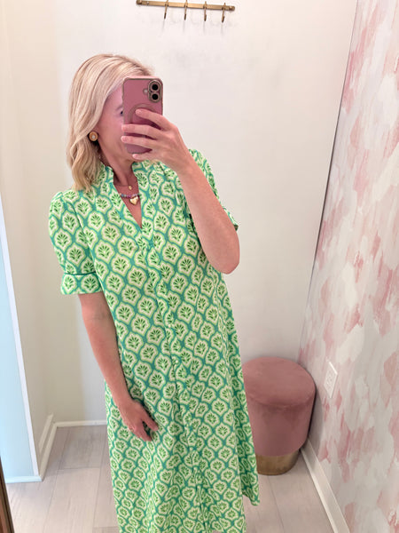 Jena Ruffle Collar SS Midi Grn