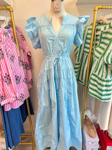 Bella Ruffle Slv Maxi Lght Blue