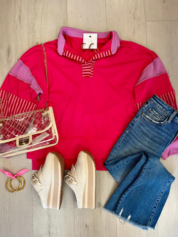 Reverse Seam Fuchsia Pullover