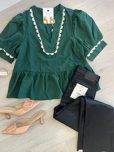 Peplum Ric Ric Top Green