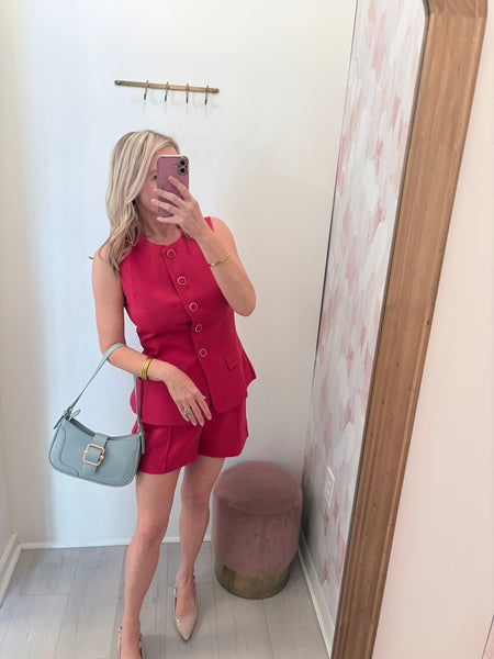 Erin Button Front Vest Set Red