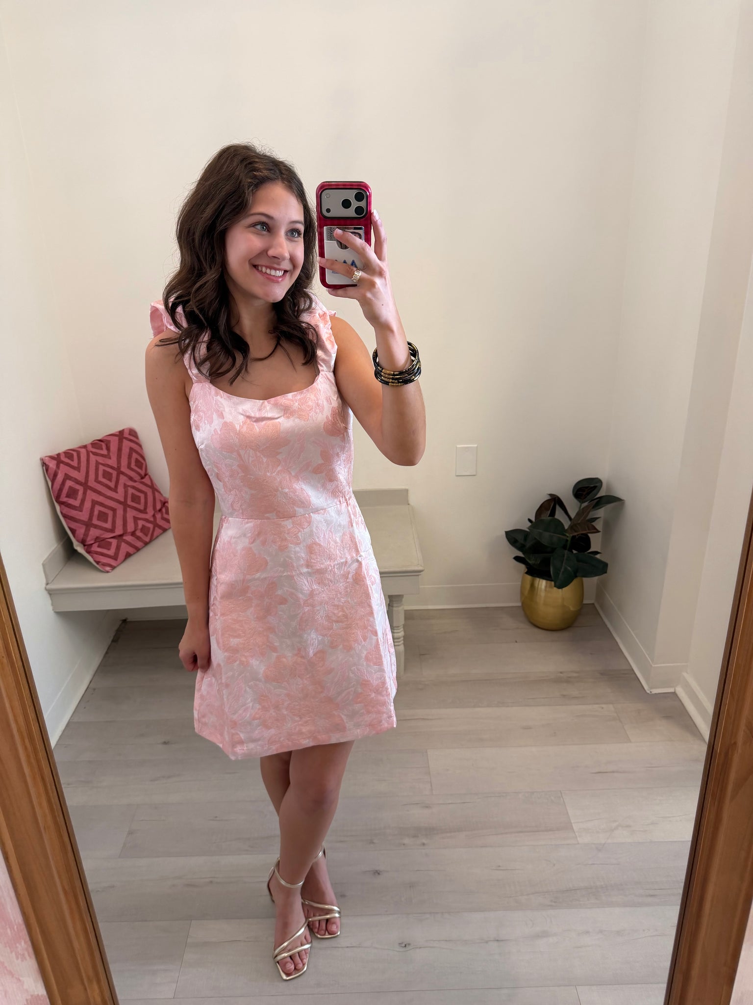 Blush Jacquard Ruffle Strap Dress