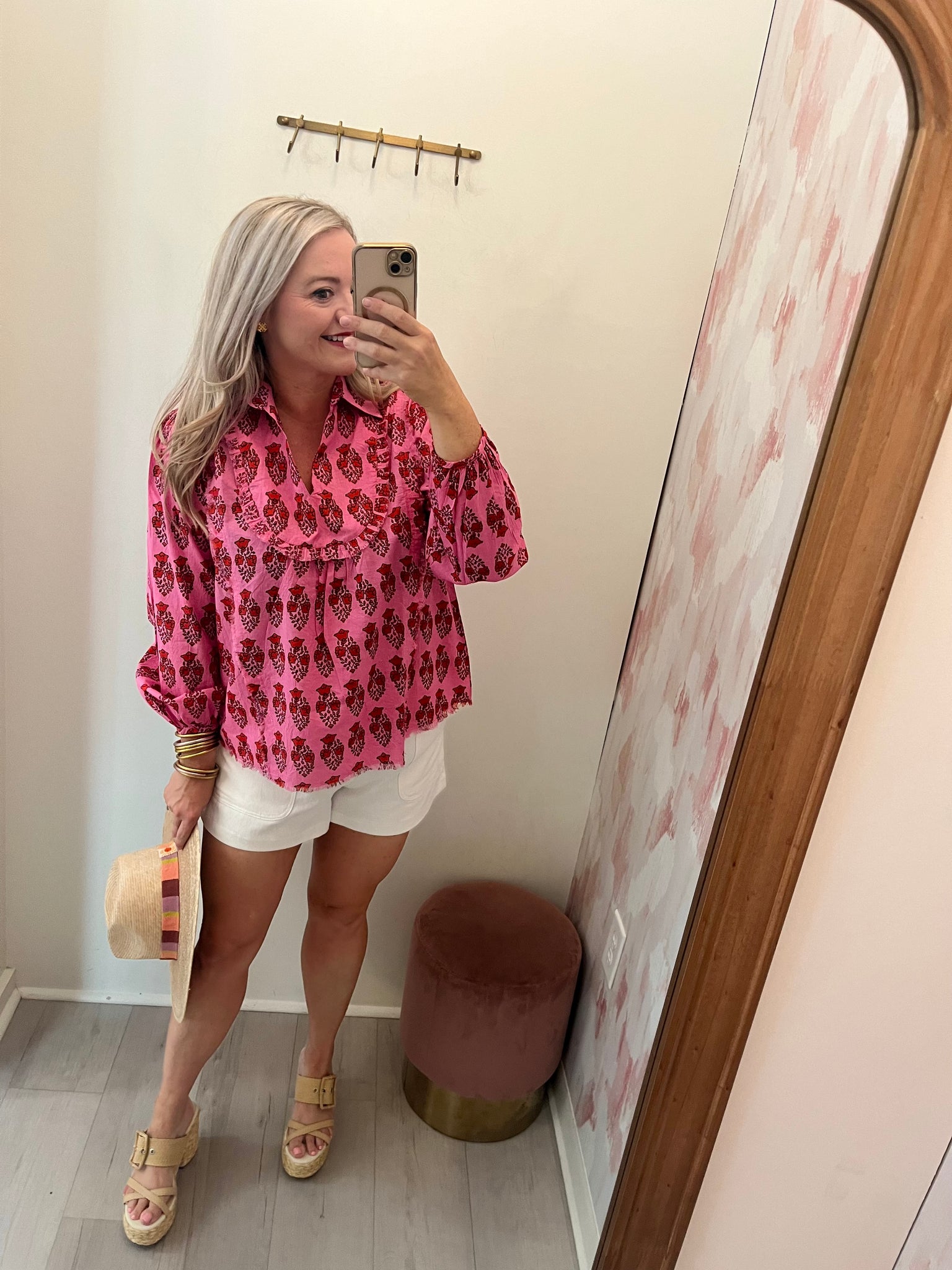 Kendra L/S Pink&Red Floral Top
