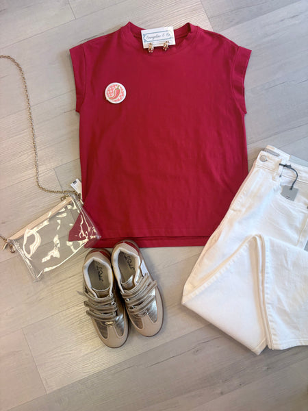 Round Neck SS Cotton Top Red