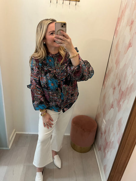 Floral Paisley Button Front Blouse