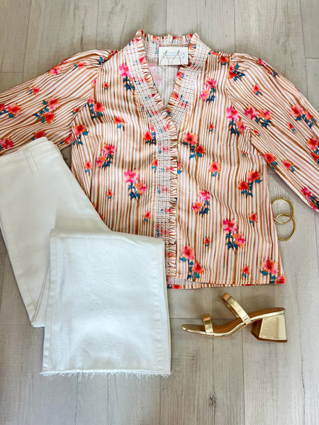 Stripes and Flowers Ruffle Top
